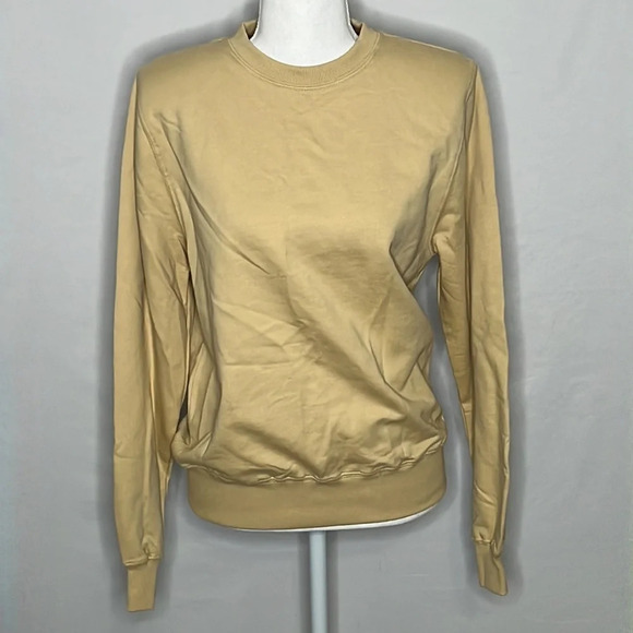 Parentezi Shoulder Pad Crew Neck Pima Cotton Sweater in Caramel - NEW - Size XS - Picture 2 of 8